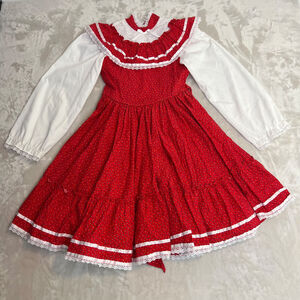 Vintage Mini World Dress Girls 14 Prairie Cottage Pioneer Historical Costume Red